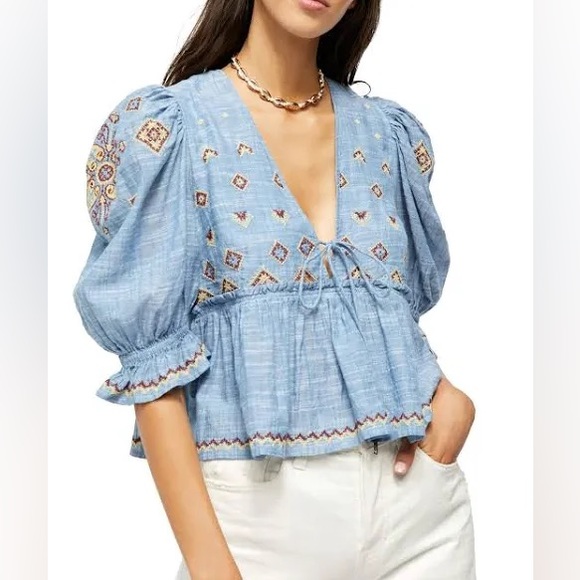 Free People Tops - SOLD ON CROSSPOST Free People Talulah Embroidered Blouse